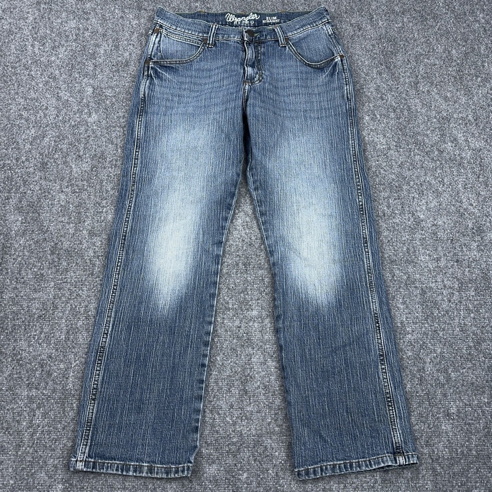 Wrangler Retro Slim Straight‎ Jeans Men 32x30 Dark Knight Wash Western Cowboy